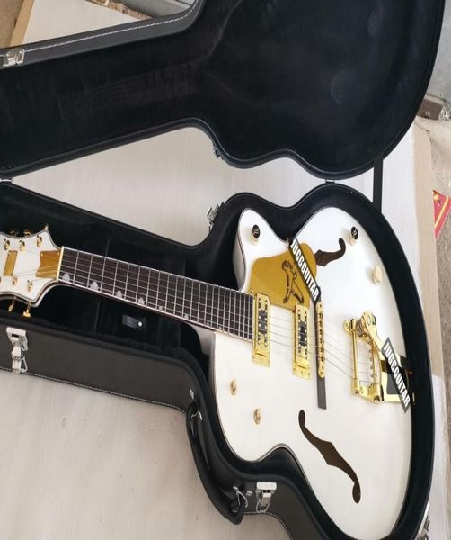 G6120 White Falcon Hohlkörper-Jazz-E-Gitarre, echte G-Knöpfe, Imperial-Mechaniken, Gold-Sparkle-Korpusbindung, Doppel-F-Loch, Bigs 3865548