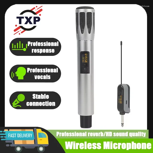 Microfones TXP-104 Recarregável Microfone Sem Fio Karaoke Gravação Dinâmica Microfone Portátil Frequência UHF