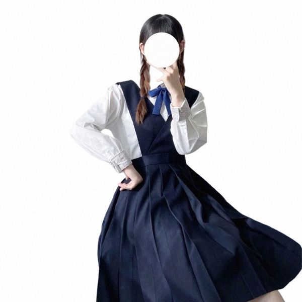 Японская девушка Lg плиссированные Dr Women Sleevel Pinafore Dr JK High School Uniform Class Uniform Студенты Косплей Аниме t96v #