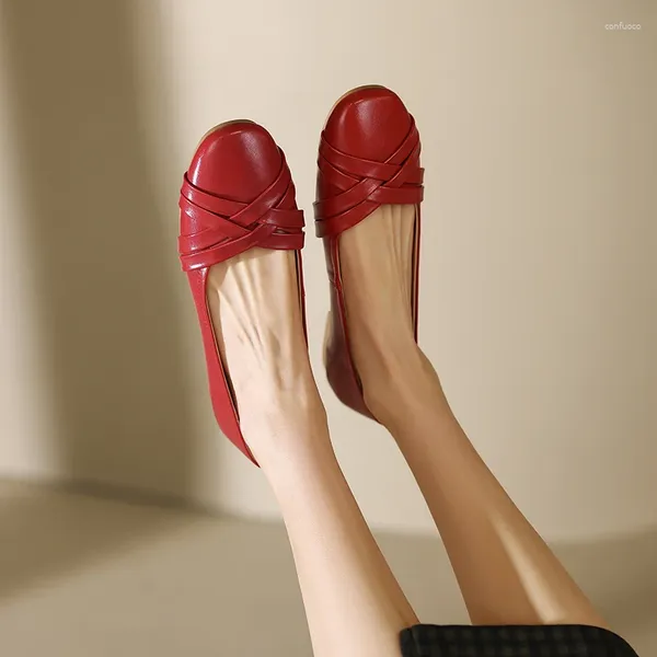 Повседневная обувь, весенние женские туфли-лодочки из натуральной кожи, 22–24,5 см, овчина, свиная кожа, круглый носок, модная мода для ленивых