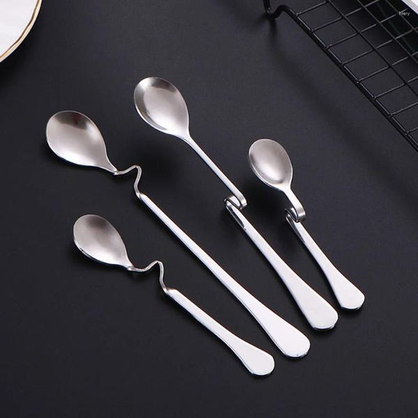 Colheres de café 4 pcs aço inoxidável utensílios de mesa pendurados colher de xícara de colher de casca de casas de sorvete de sobremesa comendo mel