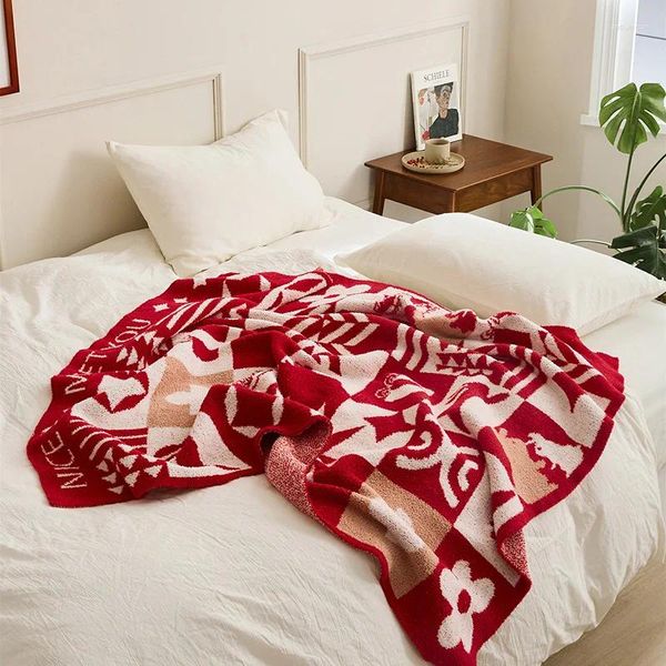 Decken, Mikrofaser-Überwurf, Decke, kariert, rot, superweich, flauschig, für Bett, Heimdekoration, Sofa, Couch, wendbar, gestrickt