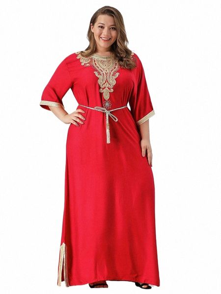Plus Size Vintage Rhinestes ricamato musulmano Dr donne oversize maniche corte Lg Dres Medio Oriente Arabian Robe Cloth L9or #