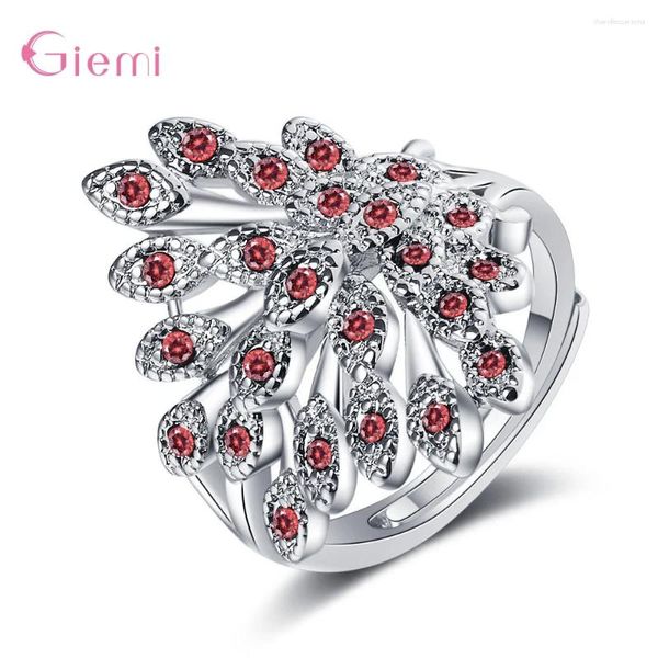 Cluster Ringe Exquisite zarte Kristall Pfau Öffnung für Frauen Mädchen Accessoires Mode 925 Sterling Silber Schmuck Geschenk Lieferungen