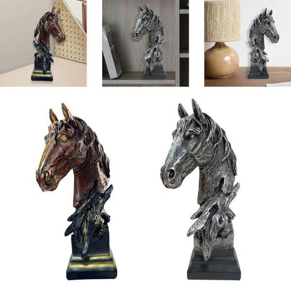 Statuette decorative Testa di cavallo Statua Mestiere in resina Scultura intagliata a mano da collezione Ornamento per armadio Scaffale Camera da letto Scrivania Regalo di compleanno