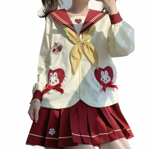 Japonês e coreano bonito coelho jardim de infância jk uniforme novo marinheiro terno roupas escolares mulheres cosplay uniforme vermelho e branco w9oh #