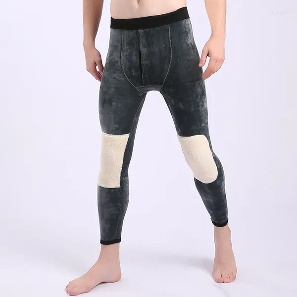 Intimo termico da uomo Leggings in peluche e ispessiti Protezioni per le ginocchia Pantaloni caldi Vita in cotone 202