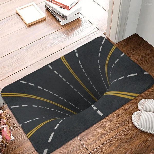 Tapetes de banho Rodovia Road Lines Black Hole Tapete Antiderrapante Banheiro Óptico Secagem Rápida para Chuveiro Decoração de Casa Pé Banheiro