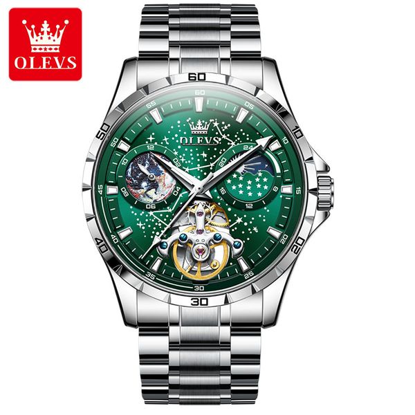 Olevs 6689 clássico luxo designer relógios masculino relógio automático viagem movimento à prova dwaterproof água moda couro tira de aço esporte relógios mecânicos