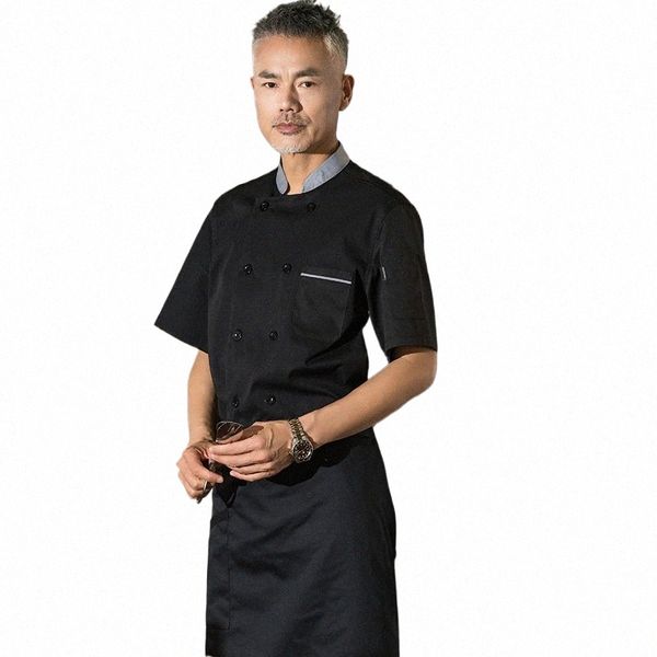 Macacão Masculino Manga Curta Primavera e Verão Roupas Estilo Chinês Cozinha Ocidental Comida Jantar Hotel Chef Uniforme P7bv #