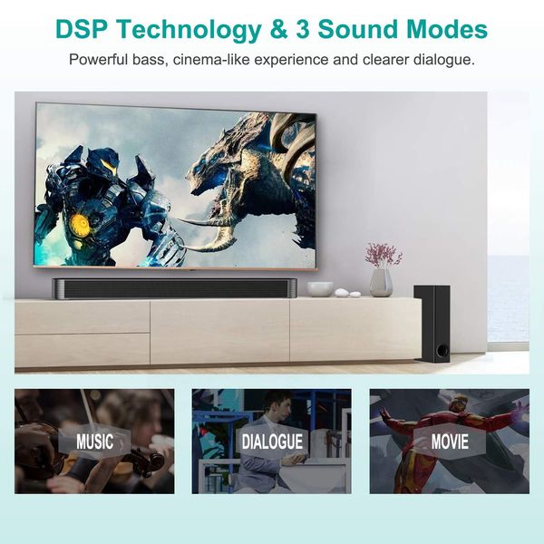 120W TV -Soundbar -Heimkino -Soundsystem Bluetooth -Lautsprecher 3D Surround Stereo Sound mit Fernbedienungs -Subwoofer -PC -Soundbox