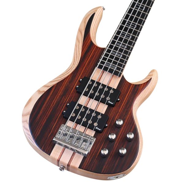 Gitar Aktif Elektrik Bas Gitar 5 String Boyun 43 inç Katı Kavur Gövdesi Akçaağaç Boyun Kırmızı Kahverengi Renk Yüksek Kalite