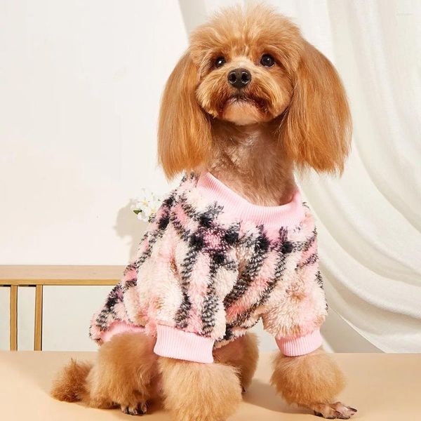 Hundebekleidung, rosa kariertes Plüsch-Sweatshirt, warme Herbst- und Winter-Katzenkleidung