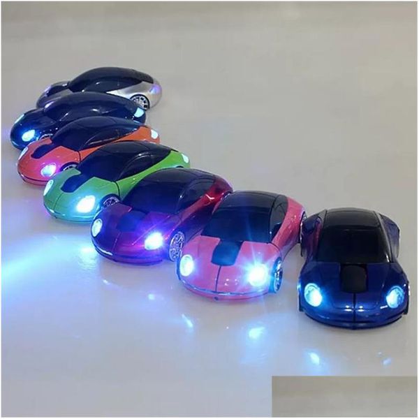 Ratos sem fio carro com luz acessórios de computador 2.4ghz 3d mouse óptico esportes forma receptor usb para computador portátil entrega gota comput otjy8