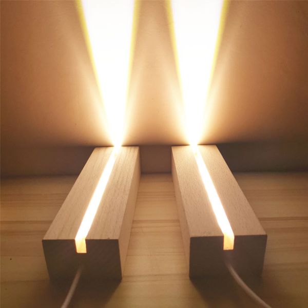 1-5pcs de madeira LED Light Display Crystal Wooden Base Base Acrílica Base Base de Madeira USB Base para Resina Luzes de Arte