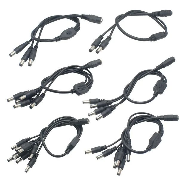 Cabo de alimentação dc 5.5x2.1mm, cabo de alimentação dc 1 fêmea para 2,3,4,5,6,8 macho, adaptador divisor para câmera de segurança cctv e faixa de led