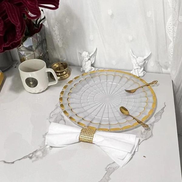 Estatuetas decorativas 100 peças bandeja de plástico transparente de 13 polegadas placa de serviço doméstico festa de casamento sobremesa bolo banquete organizador de mesa carregador