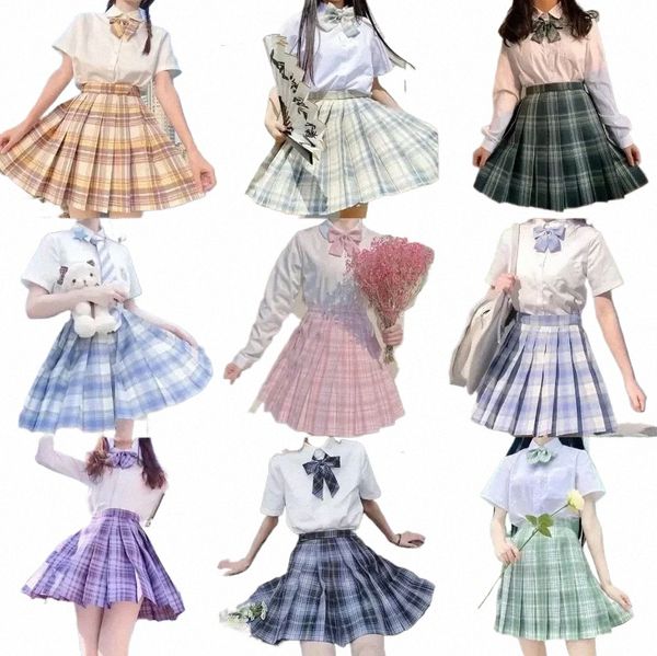 ragazze della scuola coreana uniforme gonne a pieghe uniforme scolastica giapponese a vita alta gonna scozzese a-line sexy uniformi JK donna set completo 49kT #