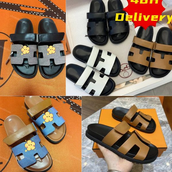 Chinelos de luxo slides planos masculinos couro real denim chinelo sandálias para mulheres designer sandles chypre praia flip flops designer sandálias mules hflat slides para homem