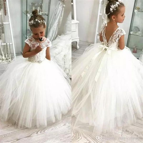 Vestidos vintage de renda completa para meninas, vestidos para casamentos até o chão, vestidos baratos para desfile, princesa infantil, vestido de comunhão 207r