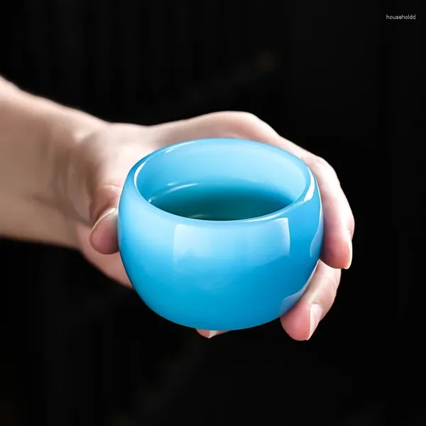 Tassen Untertassen Eisblaue Jade-Porzellan-Teetasse Azurblaues Glas Chinesischer Wein Dunkle Weisheit Kungfu