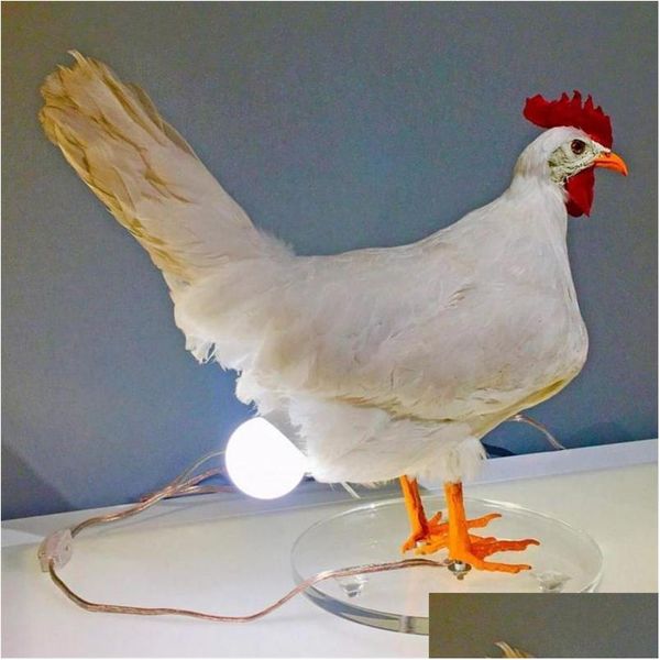 Oggetti decorativi Figurine Pulcino Luce notturna Ornamenti Tassidermia Uova di gallina Lampada Decorazioni per la casa creative Galline Laici Eggseaster Luce Dhvtr