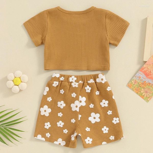 Set di abbigliamento Born Baby Girl Abiti estivi Waffle Knit Manica corta Stampa floreale Crop Top Pantaloncini 2 pezzi Abito casual