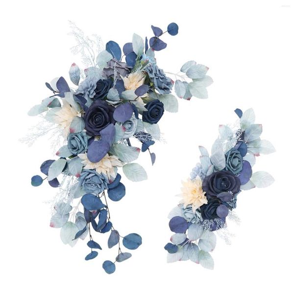 Dekorative Blumen, 2 Stück, künstlicher blauer Rosenkranz, Seide, gefälschte Blumenornamente, Hochzeitszeremonie, Party, Bogen, Blumendekoration