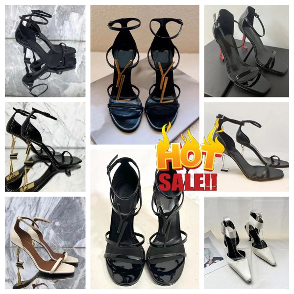 Mulheres sandálias de luxo designer saltos stiletto couro patente ouro preto branco nuedes vermelho senhora moda festa casamento escritório salto alto