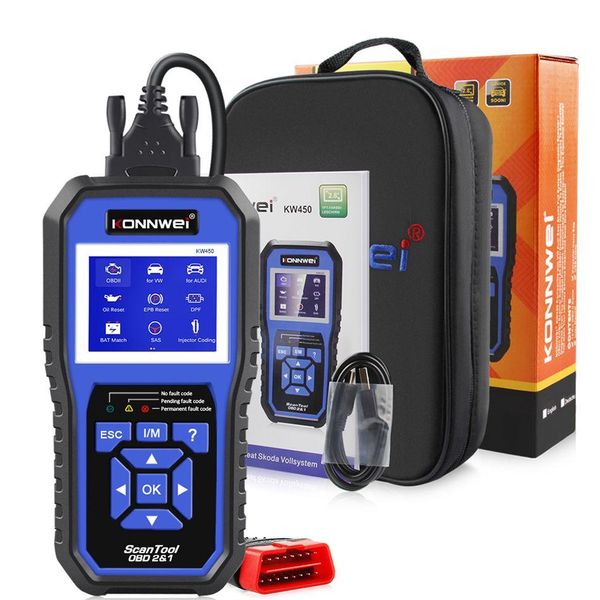 Считыватели кодов Инструменты сканирования Konnwei Kw450 Obd2 Диагностический инструмент для автомобилей Vag Vw Abs Airbag Oil Epb Dpf Srs Tpms Reset Fl Systems Scanne Dhpvu