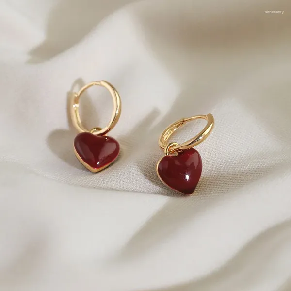 Dangle Brincos Chegada Gota Moda Clássico Coração Mulheres Vinho Vermelho Dupla Face Amor Simples Pequeno Elegante Jóias