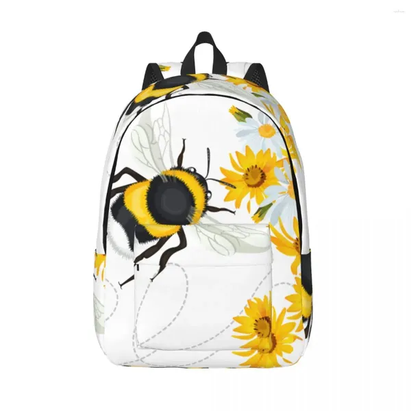 Mochila Laptop Único Bumble Bee Head Trace Swirled School Bag Durável Estudante Menino Menina Viagem