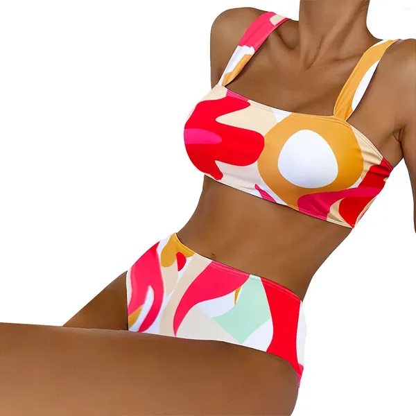 Il costume da bagno da donna sexy tie dye non posiziona i top bikini con busto stampato per le donne, top con bandiera a corde larghe