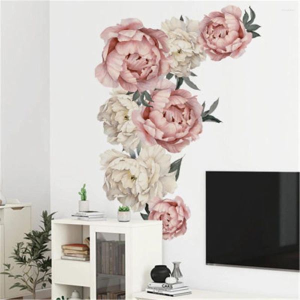 Adesivos de parede sala de estar quarto decoração papel de parede adesivo diy peônia rosa flor casa grande papel