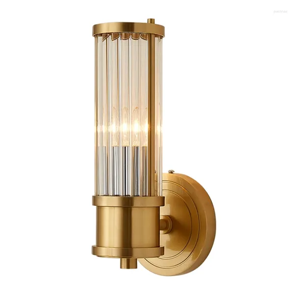 Lâmpada de parede nórdica sala de estar lustre todas as lâmpadas de cristal cobre americano corredor moderno quarto latão led arandela luzes deco luminárias