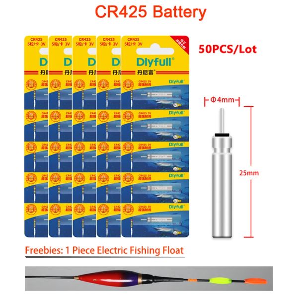 Bulucular 50pcs/lot CR425 Pil Balıkçılık Şamandıraları 3V Pin Lityum Hücreleri Elektrikli LED Gece Işık Balıkçılık Bobbers Aksesuar Takımları