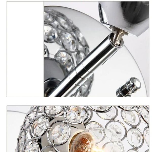 Lampada da parete decorativa in cristallo con luce sul comodino corridoio E27 Sconce Decor argento tipo 2