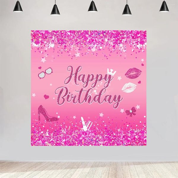 Party -Dekoration rosa Blumen Hintergrund Rose Gold Glitzer Geburtstag Hintergrund Happy Adult Kids Girl Poster Booth Banner