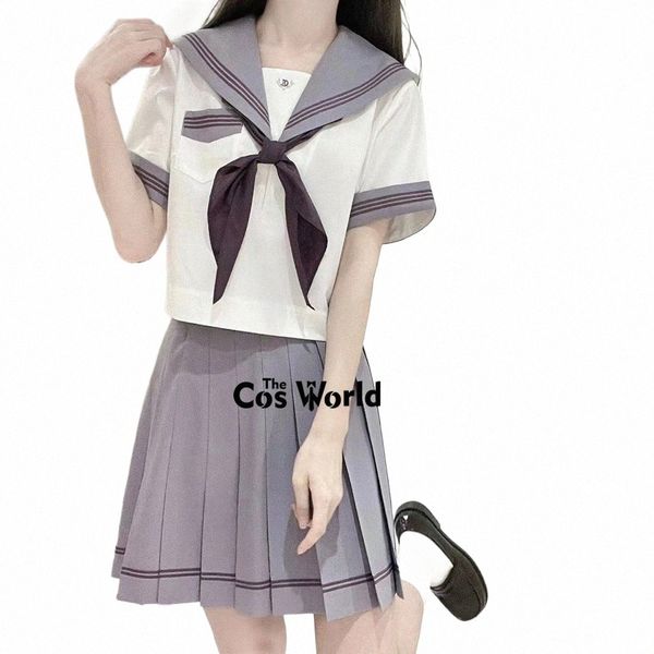 giapponese viola preppy manica corta estate vestito da marinaio top gonne base JK uniforme della scuola superiore classe studenti panno Y8Hn #