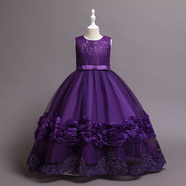 Lovely Wine White Purple Jewel Geburtstags-/Partykleider für Mädchen, Festzugskleider für Mädchen, Blumenmädchenkleider, Alltagsröcke für Mädchen, Kinderkleidung, Gr. 2–10, D330279