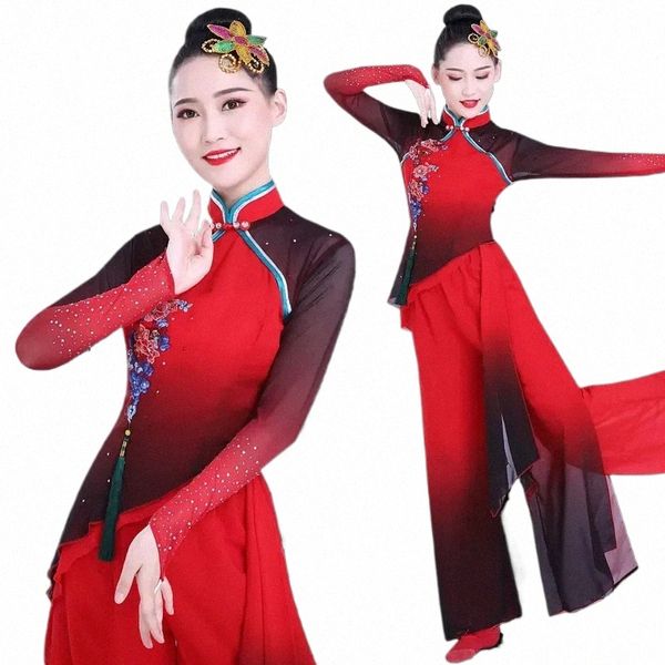Yangko Dans Kostümleri Zarif Doğu Fan Şemsiye Dans Takımı Traditial Çin Dans Kostümleri Yangko Hanfu Festival Kıyafet W44A#