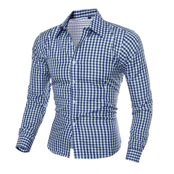 Camisa xadrez masculina camisas de mangas compridas primavera outono blusa dos homens superior lapela botão para baixo cardigan fino para homem 240329