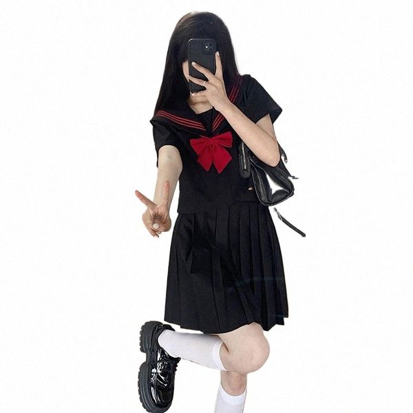 Japanische Schuluniformen Schwarz Seifuku Cosplay Graduati High School Student Faltenrock Anzüge Sexy Sailor Bluse Kostüm 98qX #