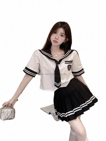 2024 uniforme scolastica giapponese vestito da marinaio jk base carto ragazza uniforme da marinaio nero set navy donne ragazza jk uniforme set q7j5 #