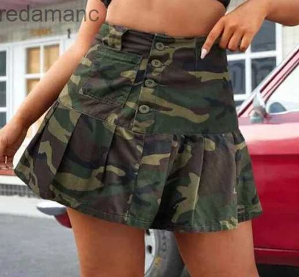 Saias Skorts Camo Plissado Mini Saia Sexy Mulheres Cintura Alta Elegante High Street Exército Militar Carga Saia 240330