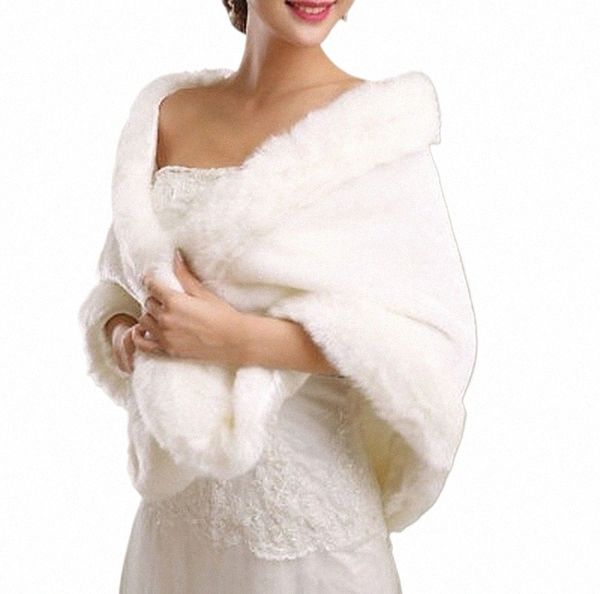 Atacado Womens White Ladies Wedding Shawl Faux Fur Cmere Bride Cape Winter Shrug Bolero 2023 C3FE #