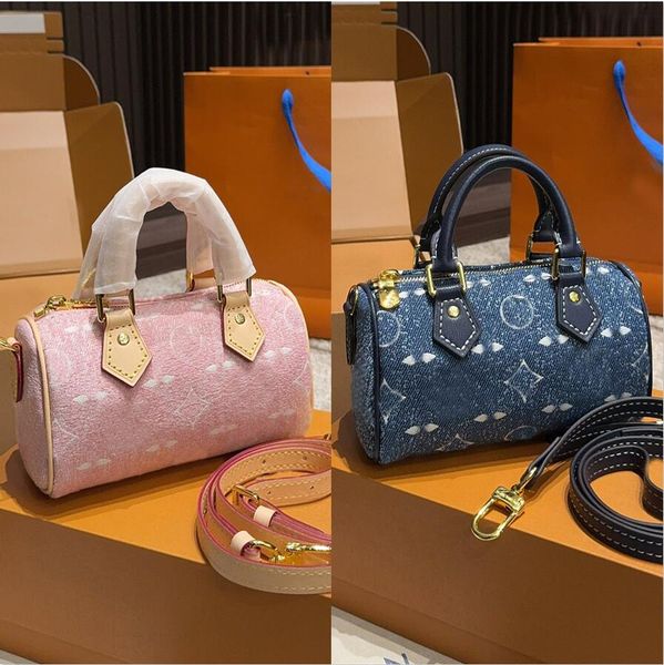 Tasarımcı Lüks Nano Speedys Denim yastık çantası moda tote mini seyahat çantası premium denim omuz çantası crossbody çanta cep telefonu çanta