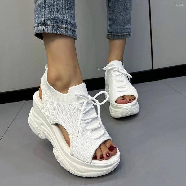 Sapatos casuais dedo do pé aberto 2024 sandálias tamancos respiráveis com salto sapato feminino deslizamento-em mocassins verão feminino tamanho grande peep grosso meninas elas