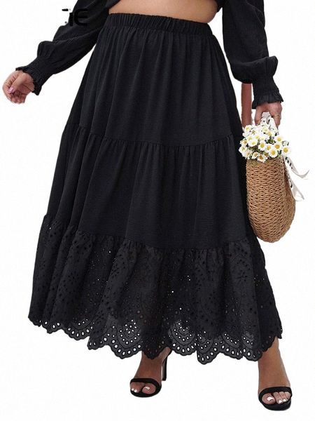 Gibsie plus size oco para fora vieira hem babados lg saia feminina vacati boho cintura elástica a linha verão maxi saias 2024 novo y6dc #