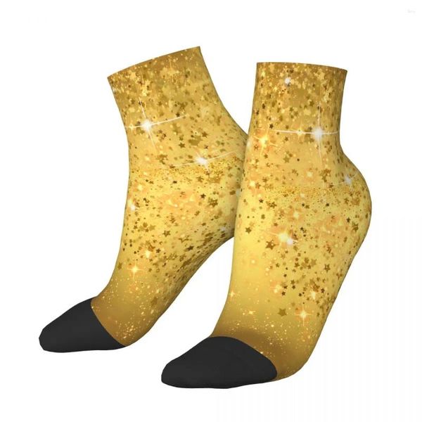 Meias masculinas Golden Glitter Sparkles Lantejoulas Tornozelo Masculino Mens Mulheres Outono Meias Impressas